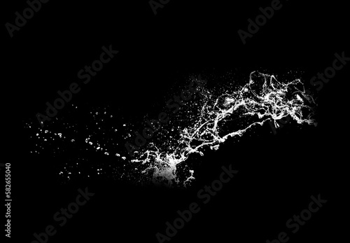 Pure Water splash isolated on black background. Royalty high-quality free stock photo image of overlays realistic Clear water splash  Hydro explosion  aqua dynamic motion element spray droplets