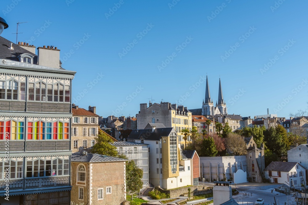 Historical center of Pau with its colorful buildings, France