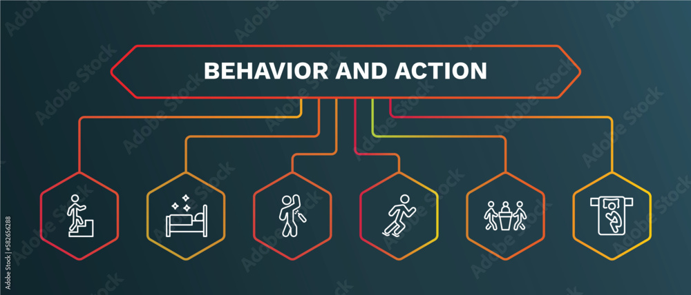 set of behavior and action white thin line icons. behavior and action outline icons with infographic template. linear icons such as making the bed, man spraying deodorant, man skating, three men set of behavior and action white thin line icons. behavior and action outline icons with infographic template. linear icons such as making the bed, man spraying deodorant, man skating, three men