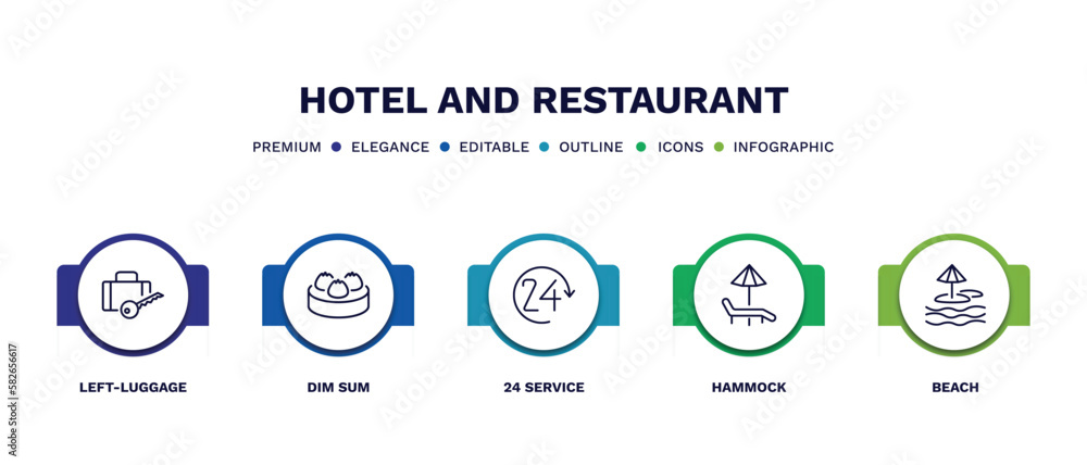 set of hotel and restaurant thin line icons. hotel and restaurant outline icons with infographic template. linear icons such as left-luggage, dim sum, 24 service, hammock, beach vector. set of hotel and restaurant thin line icons. hotel and restaurant outline icons with infographic template. linear icons such as left-luggage, dim sum, 24 service, hammock, beach vector.