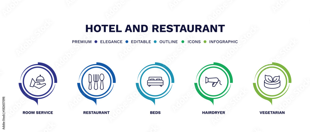 set of hotel and restaurant thin line icons. hotel and restaurant outline icons with infographic template. linear icons such as room service, restaurant, beds, hairdryer, vegetarian vector. set of hotel and restaurant thin line icons. hotel and restaurant outline icons with infographic template. linear icons such as room service, restaurant, beds, hairdryer, vegetarian vector.