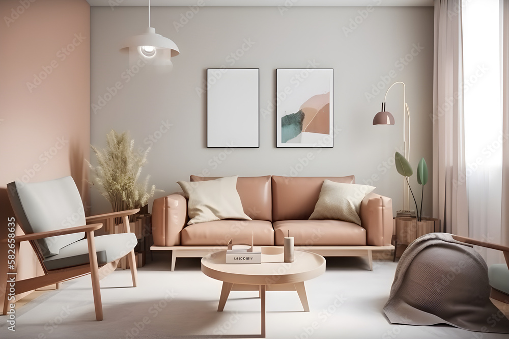 Fototapeta premium Moderne Architekturillustration eines minimalistischen Wohnzimmers