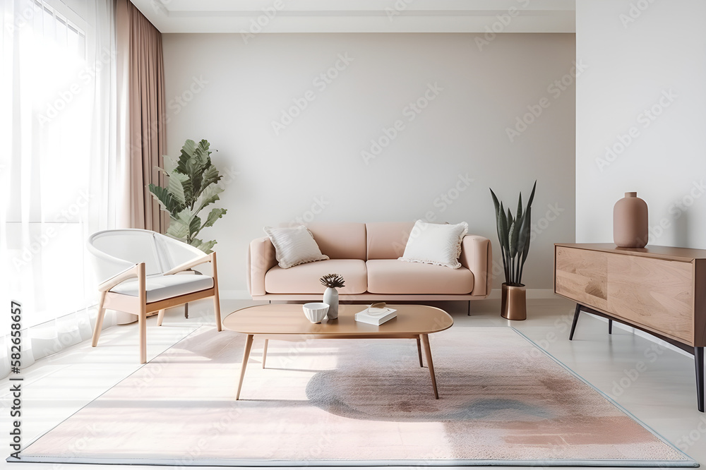 Fototapeta premium Moderne Architekturillustration eines minimalistischen Wohnzimmers