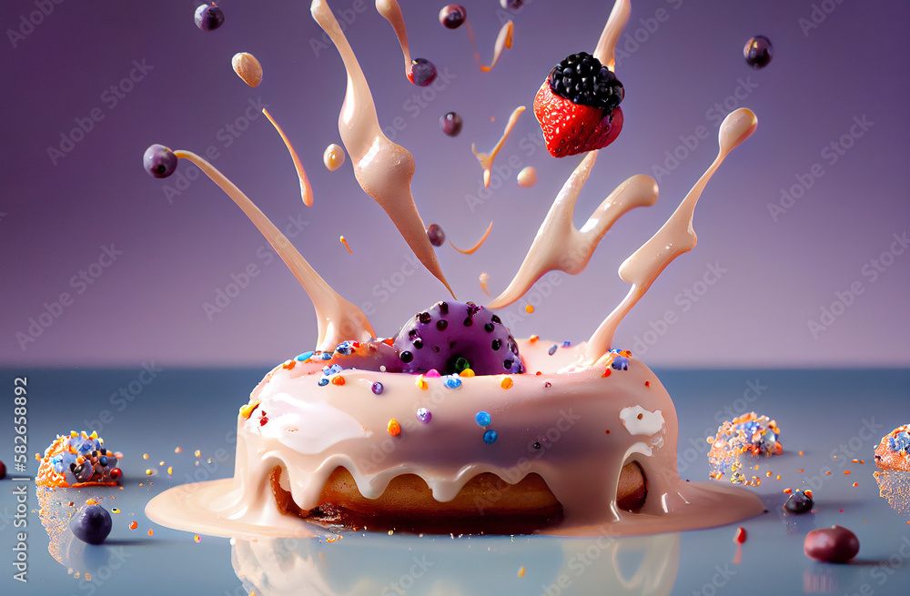 Exploding Donuts Generative AI Background illustration of Donuts floating with topping ...