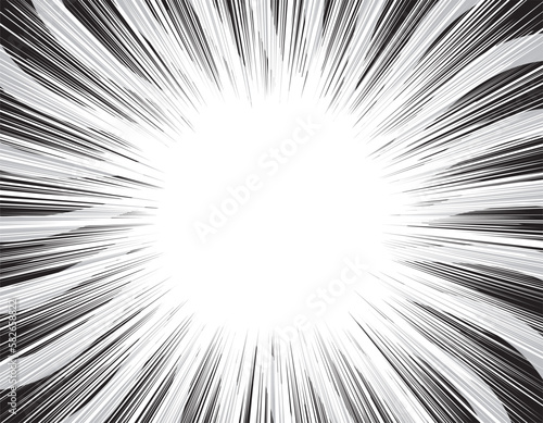 回転するように渦を巻いて吸い込まれるようなモノクロの集中線