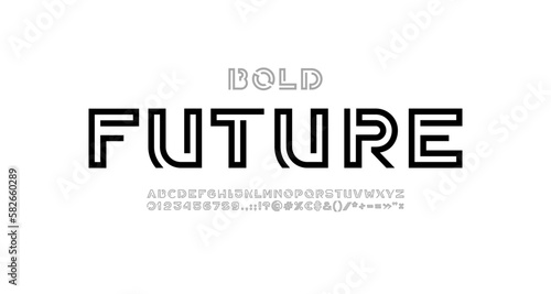 Digital style alphabet, font from line, letters and numbers made in linear style, vector illustration 10EPS