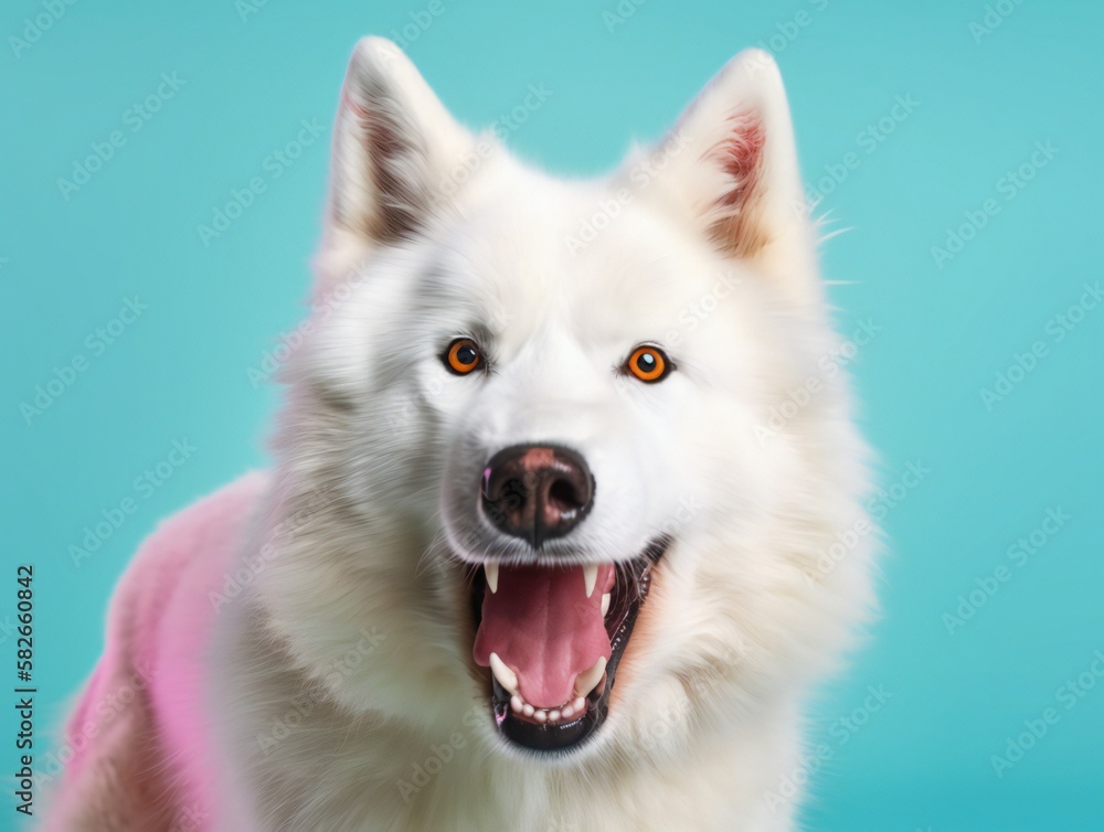 portrait photo of a puppy, isolated on a pastel color background