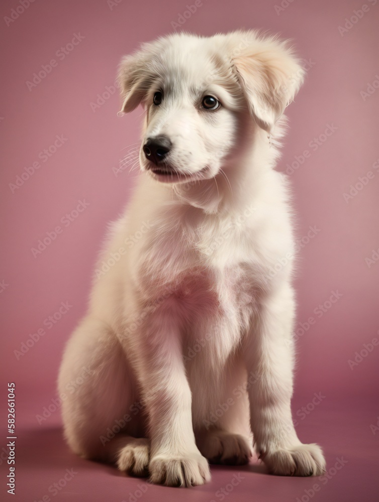 portrait photo of a puppy, isolated on a pastel color background portrait photo of a puppy, isolated on a pastel color background