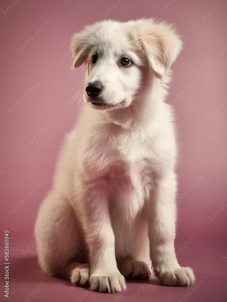 portrait photo of a puppy, isolated on a pastel color background