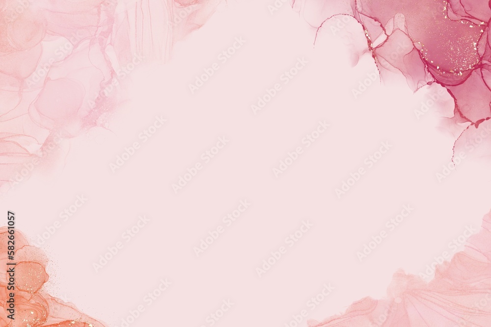 アルコールインクアートのエレガントな抽象背景フレーム）ピンク背景に波と金色グリッターの装飾