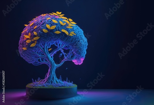 Tree and flowers growing like a brain