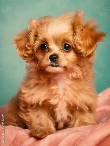 portrait photo of a puppy, isolated on a pastel color background