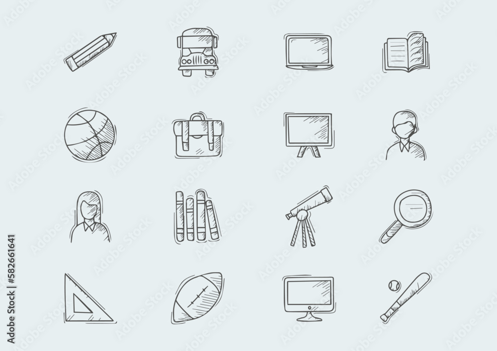 Hand Drawn School Icon Set Hand Drawn School Icon Set