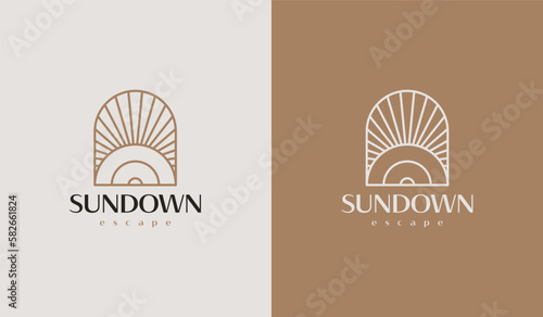 Sunset Sun wave Logo Template. Universal creative premium symbol. Vector illustration