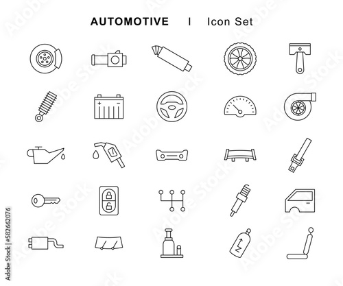Automotive icon set. Editable stroke.