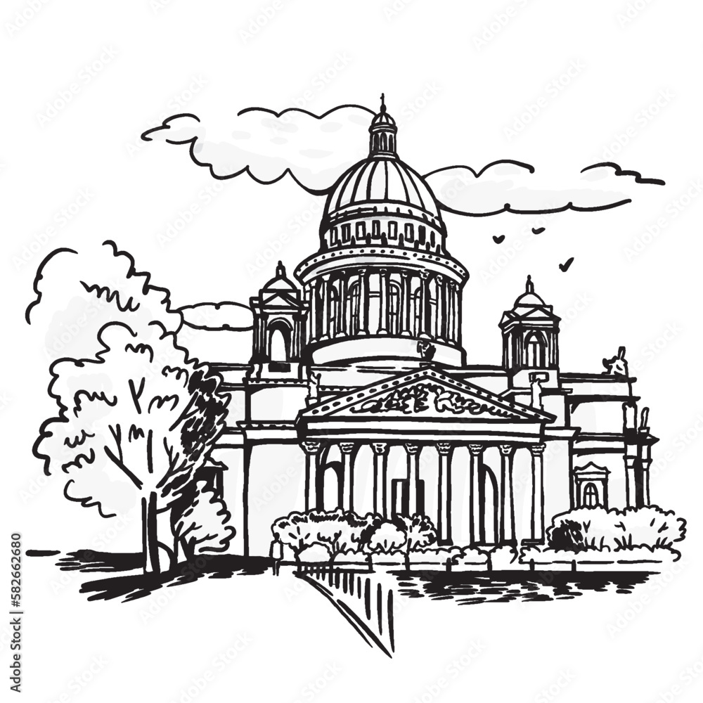 St. isaac s cathedral in St. petersburg city view sketching