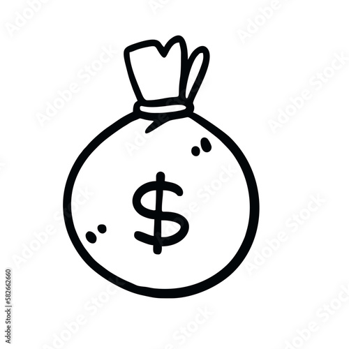 Vector Illustration of Hand Drawn Money Bag Doodle Art Style