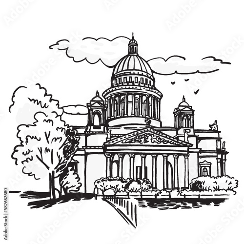 St. isaac s cathedral in St. petersburg city view sketching