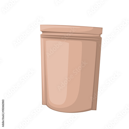 Paper bag with zipper vector illustration. Cartoon isolated brown paper package for bulk food products and snacks, tea and coffee container, craft sachet for retail shop to reduce plastic consumption