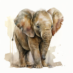 Acrylglasbilder Safari-Tiere in Aquarell Baby elephant. generative ai. Aquarelle illustration. Watercolor painting of a cute baby elephant  © Aquir