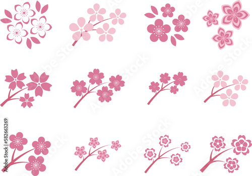 Pink Japanese cherry blossoms vector icon.