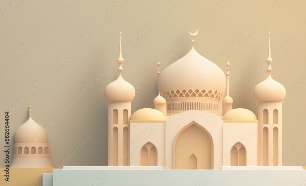 Paper art of a mosque with a moon and a tree on the top. Generative AI Paper art of a mosque with a moon and a tree on the top. Generative AI