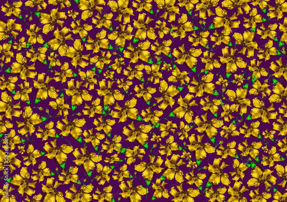 pattern with flowers on Purple Background