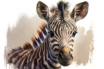 Acrylglasbilder Safari-Tiere in Aquarell Watercolor painting of a cute baby zebra. Baby zebra. generative ai. Aquarelle illustration  © Aquir