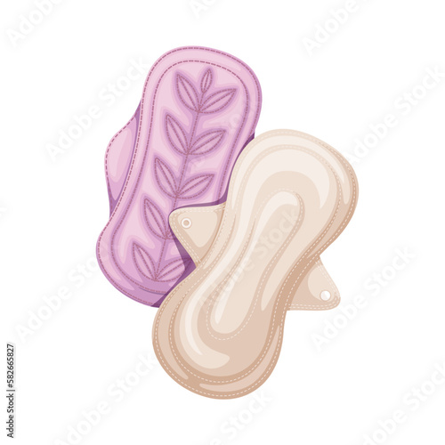 Reusable menstrual pads vector illustration. Cartoon isolated sanitary cotton or cloth eco napkins for feminine hygiene during menstruation period, healthy zero waste hygienic pads for woman