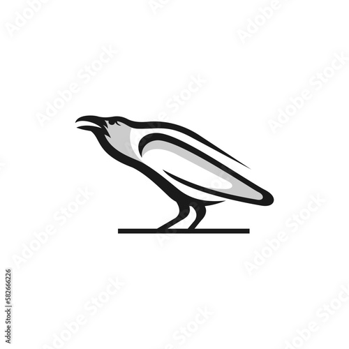Raven bird icon design template. Raven bird symbol logotype. A racen bird line art silhouette. photo