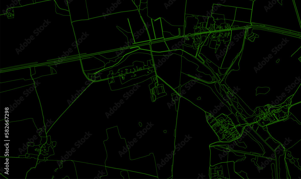 Abstract topographic map on radar screen. Vector retro green black background.