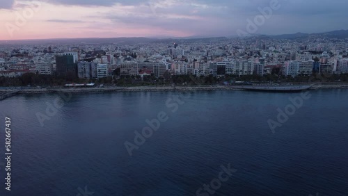 Wallpaper Mural General view of the Limassol panorama from the Mediterranean Sea at sunset, taken from a drone  Torontodigital.ca