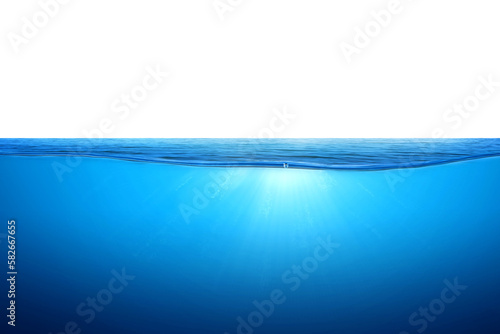 Blue water wave and bubbles on transparent background. BLUE UNDER WATER waves and bubbles. sea with sunlight reflection, Tranquil sea harmony of calm water surface. for graphic designing, editing.
