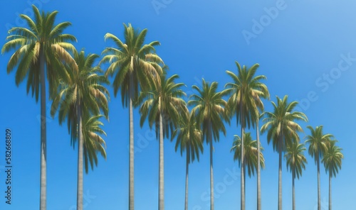  a row of palm trees with a blue sky in the background. generative ai