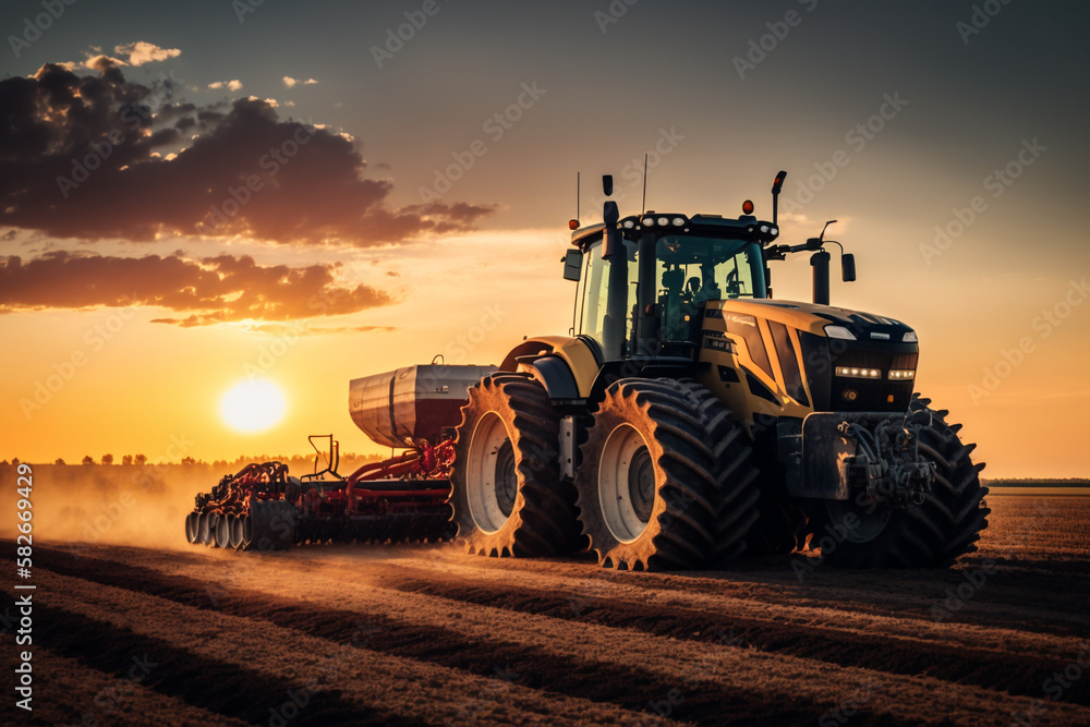 Harvesting Tractor in Action: a powerful harvesting tractor, working hard in the fields during the bountiful harvest season. Ai generated. Harvesting Tractor in Action: a powerful harvesting tractor, working hard in the fields during the bountiful harvest season. Ai generated.