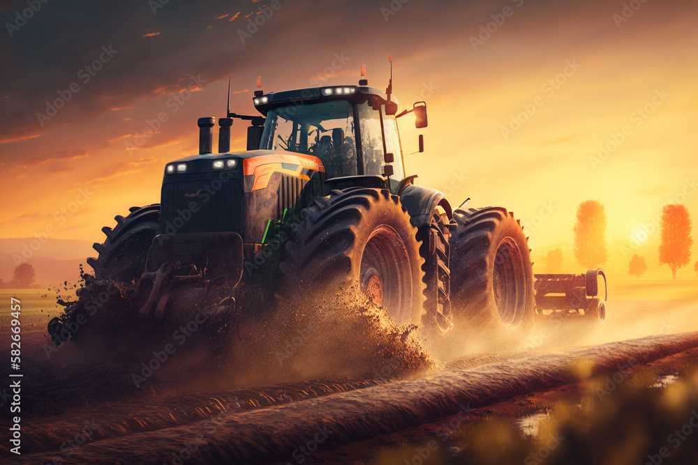 Harvesting Tractor in Action: a powerful harvesting tractor, working hard in the fields during the bountiful harvest season. Ai generated. Harvesting Tractor in Action: a powerful harvesting tractor, working hard in the fields during the bountiful harvest season. Ai generated.