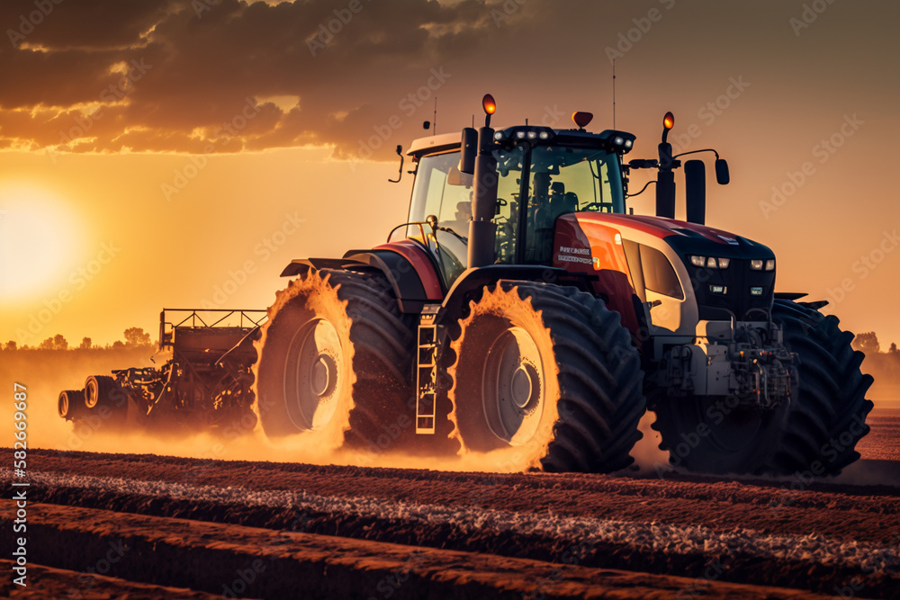 Harvesting Tractor in Action: a powerful harvesting tractor, working hard in the fields during the bountiful harvest season. Ai generated. Harvesting Tractor in Action: a powerful harvesting tractor, working hard in the fields during the bountiful harvest season. Ai generated.