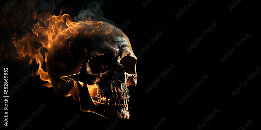 skull on fire isolated in black background created with a generative ai technology skull on fire isolated in black background created with a generative ai technology