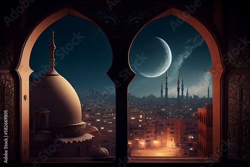 view of the Arbian Nights Ramadan crescent moon 