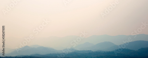 Mountain scenery on a day of heavy dust and smog, PM2.5