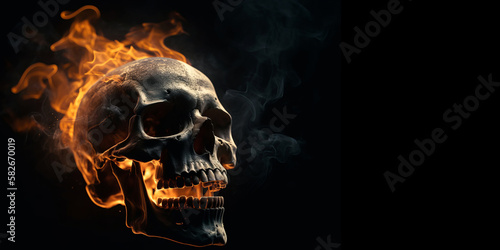 skull on fire isolated in black background created with a generative ai technology