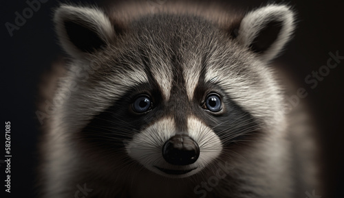 Illustraion of sad Cute racoon on gray background. High quality of 3D render racoon © Witri