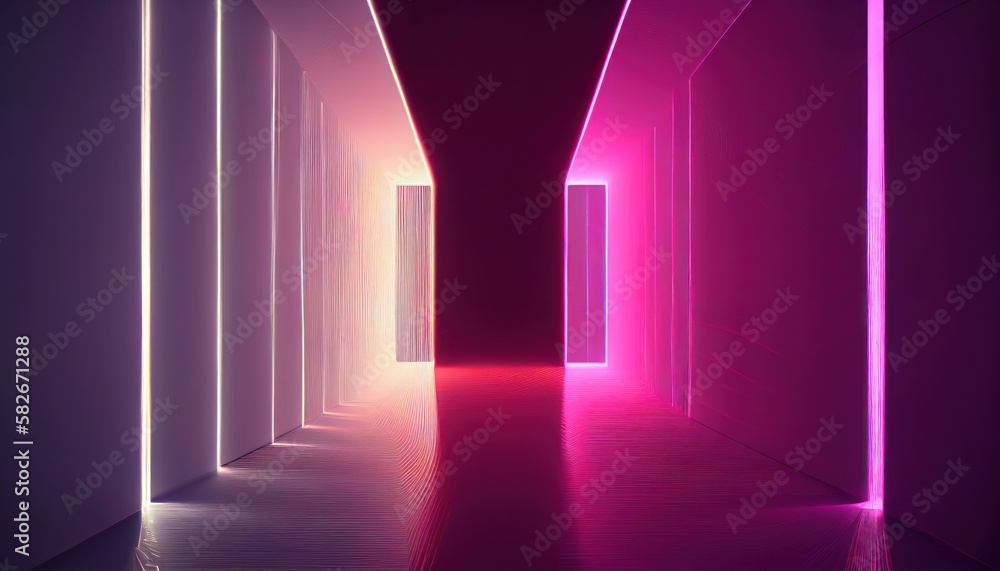Fototapeta premium Abstract futuristic neon background. Linear lines of light.Neon Sci Fi Futuristic Modern Vibrant Purple Blue pink colors. Abstract neon lights into digital technology. generative ai