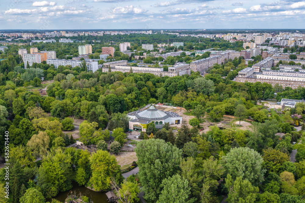 Drone photo of area of zoo n Warsaw city, Poland