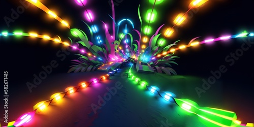 Photo of colorful lights shining brightly against a dark backdrop