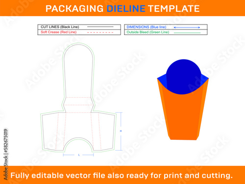 French Fry Box Dieline Template design