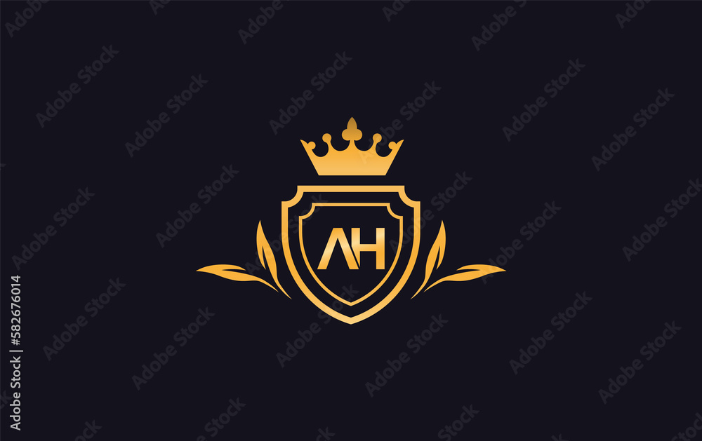 Fototapeta premium Shield with crown icon monogram symbol letter AH
