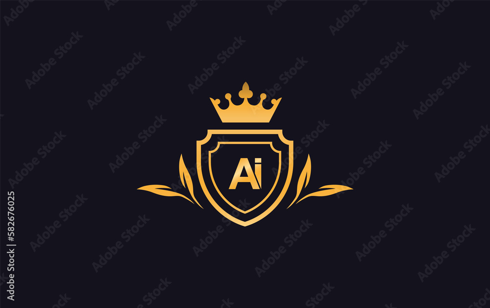Shield with crown icon and Royal luxury crown monogram symbol. King with laurel wreath queen and crown logo design symbol Shield with crown icon and Royal luxury crown monogram symbol. King with laurel wreath queen and crown logo design symbol