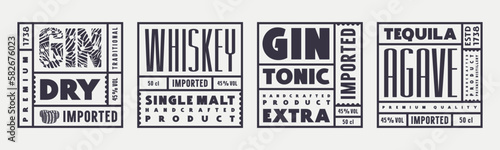 Set of template square label for gin, tequila and whiskey