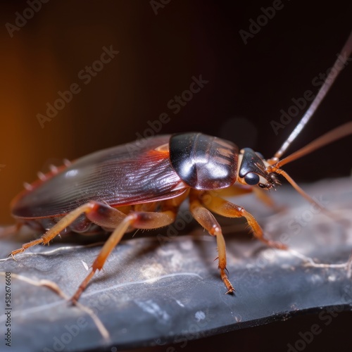 Macro Shot of Single Cute and Dangerous Cockroach, Generating Fear and Intrigue, Generative AI © avrezn
